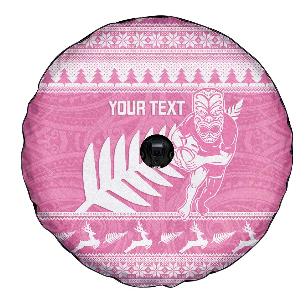 New Zealand Christmas Rugby Personalised Spare Tire Cover Meri Kirihimete All Black Maori Pink Version LT14 - Polynesian Pride