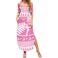 New Zealand Christmas Rugby Personalised Summer Maxi Dress Meri Kirihimete All Black Maori Pink Version LT14 Women Pink - Polynesian Pride
