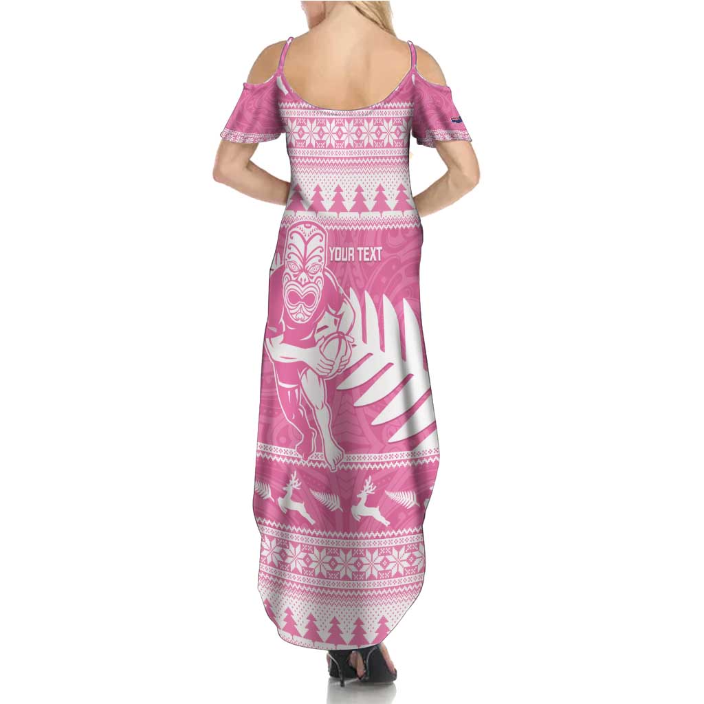 New Zealand Christmas Rugby Personalised Summer Maxi Dress Meri Kirihimete All Black Maori Pink Version LT14 - Polynesian Pride