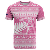 New Zealand Christmas Rugby Personalised T Shirt Meri Kirihimete All Black Maori Pink Version LT14 Pink - Polynesian Pride