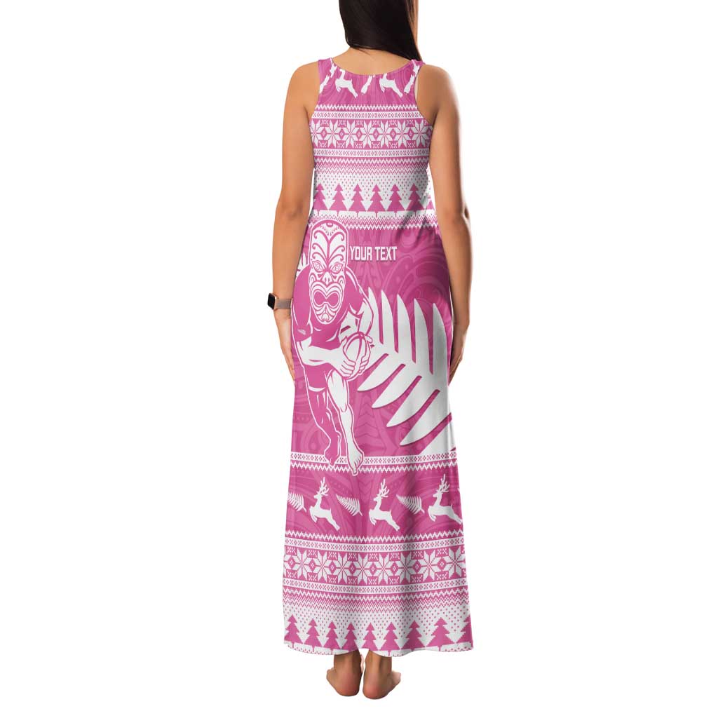 New Zealand Christmas Rugby Personalised Tank Maxi Dress Meri Kirihimete All Black Maori Pink Version LT14 - Polynesian Pride