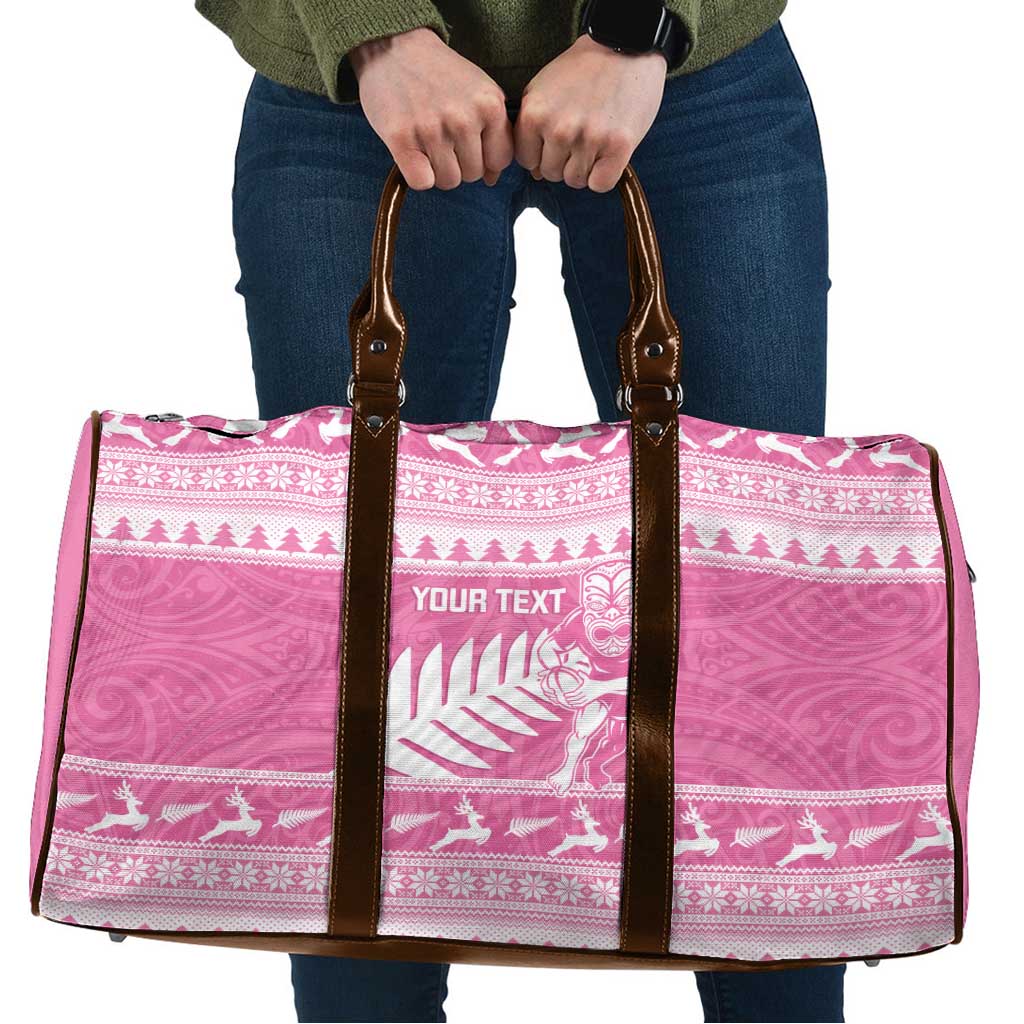 New Zealand Christmas Rugby Personalised Travel Bag Meri Kirihimete All Black Maori Pink Version LT14 Pink - Polynesian Pride