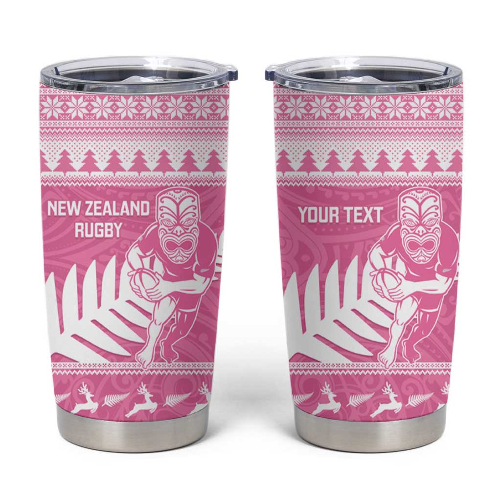 New Zealand Christmas Rugby Personalised Tumbler Cup Meri Kirihimete All Black Maori Pink Version LT14 Pink - Polynesian Pride
