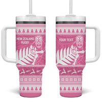 New Zealand Christmas Rugby Personalised Tumbler With Handle Meri Kirihimete All Black Maori Pink Version LT14 One Size: 40 oz Pink - Polynesian Pride