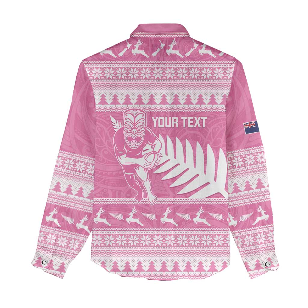 New Zealand Christmas Rugby Personalised Women Casual Shirt Meri Kirihimete All Black Maori Pink Version LT14 - Polynesian Pride