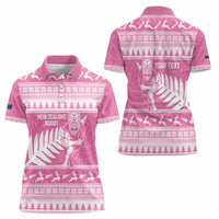 New Zealand Christmas Rugby Personalised Women Polo Shirt Meri Kirihimete All Black Maori Pink Version LT14 - Polynesian Pride