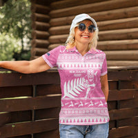 New Zealand Christmas Rugby Personalised Women Polo Shirt Meri Kirihimete All Black Maori Pink Version LT14 - Polynesian Pride