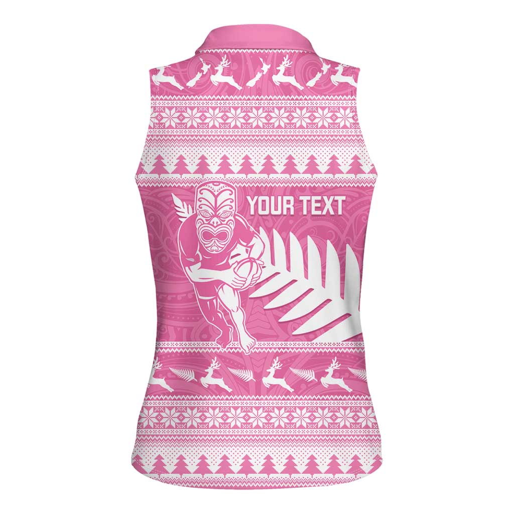 New Zealand Christmas Rugby Personalised Women Sleeveless Polo Shirt Meri Kirihimete All Black Maori Pink Version LT14 - Polynesian Pride