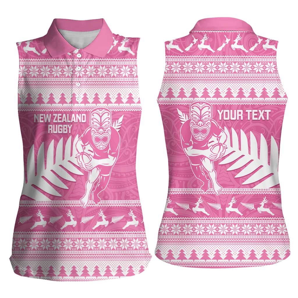 New Zealand Christmas Rugby Personalised Women Sleeveless Polo Shirt Meri Kirihimete All Black Maori Pink Version LT14 - Polynesian Pride