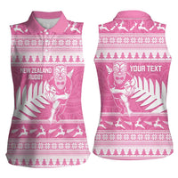 New Zealand Christmas Rugby Personalised Women Sleeveless Polo Shirt Meri Kirihimete All Black Maori Pink Version LT14 - Polynesian Pride