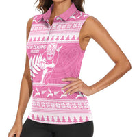 New Zealand Christmas Rugby Personalised Women Sleeveless Polo Shirt Meri Kirihimete All Black Maori Pink Version LT14 - Polynesian Pride
