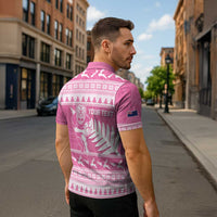 New Zealand Christmas Rugby Personalised Zipper Polo Shirt Meri Kirihimete All Black Maori Pink Version LT14 - Polynesian Pride