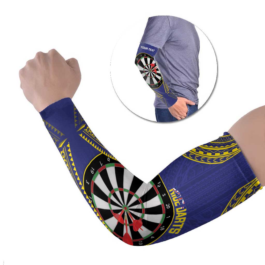 Personalised Niue Darts Arm Sleeves Dart Board Hiapo Pattern LT14 Set of 2 Blue - Polynesian Pride