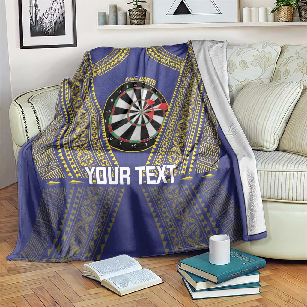 Personalised Niue Darts Blanket Dart Board Hiapo Pattern LT14 Blue - Polynesian Pride