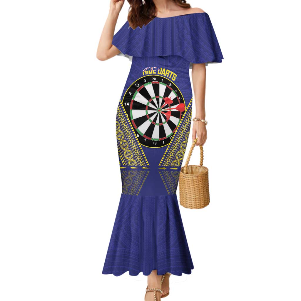 Personalised Niue Darts Family Matching Mermaid Dress and Hawaiian Shirt Dart Board Hiapo Pattern - Polynesian Pride