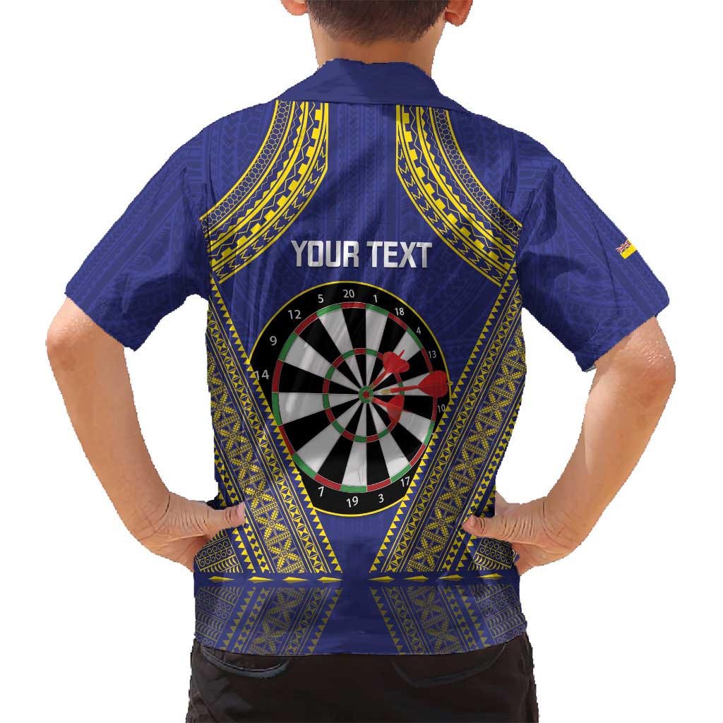 Personalised Niue Darts Family Matching Off Shoulder Short Dress and Hawaiian Shirt Dart Board Hiapo Pattern - Polynesian Pride