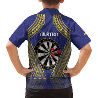 Personalised Niue Darts Family Matching Off Shoulder Short Dress and Hawaiian Shirt Dart Board Hiapo Pattern - Polynesian Pride