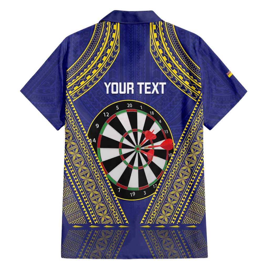 Personalised Niue Darts Family Matching Off Shoulder Short Dress and Hawaiian Shirt Dart Board Hiapo Pattern - Polynesian Pride