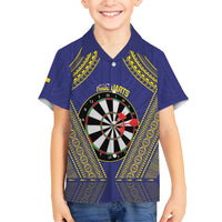 Personalised Niue Darts Family Matching Off Shoulder Short Dress and Hawaiian Shirt Dart Board Hiapo Pattern - Polynesian Pride