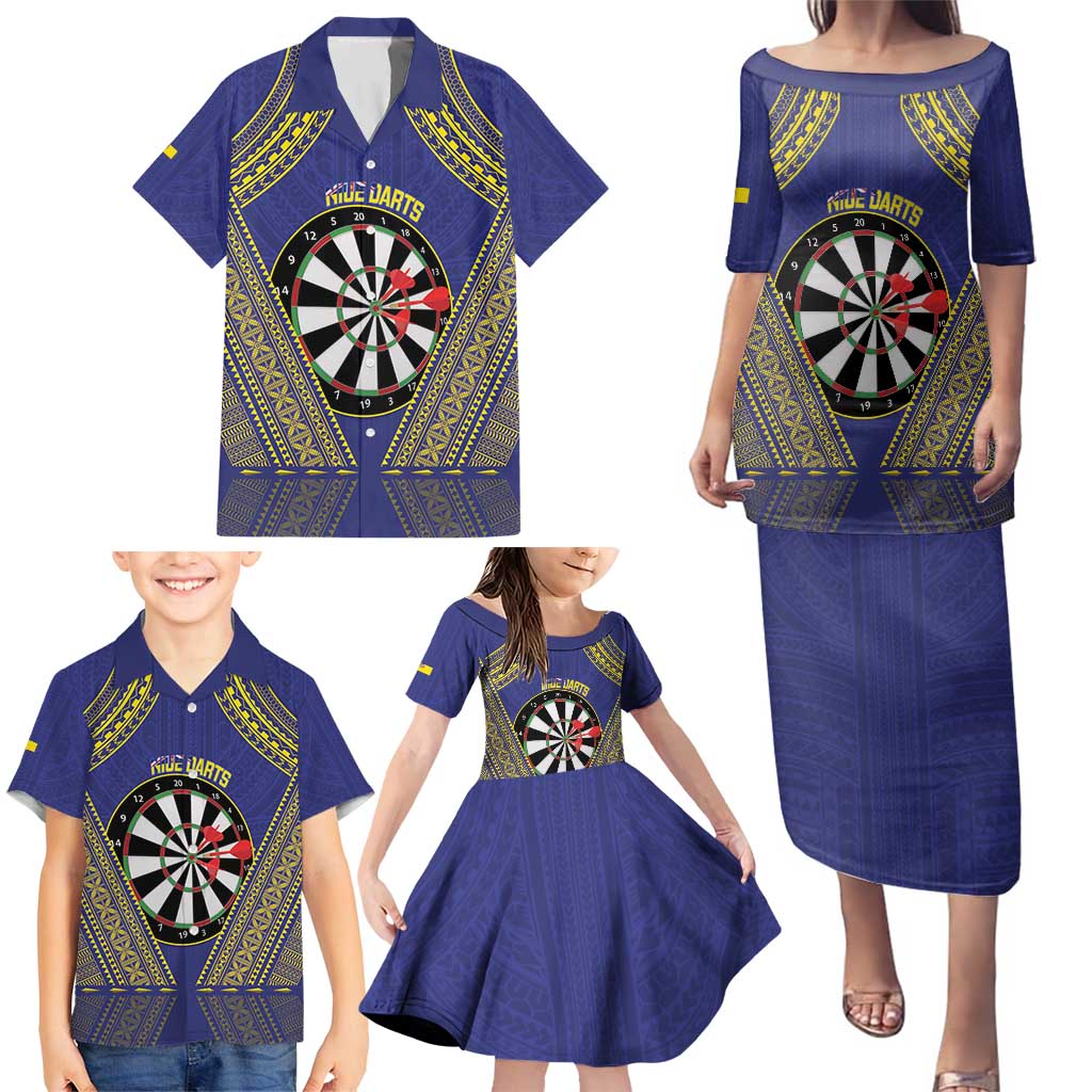 Personalised Niue Darts Family Matching Puletasi and Hawaiian Shirt Dart Board Hiapo Pattern LT14 - Polynesian Pride