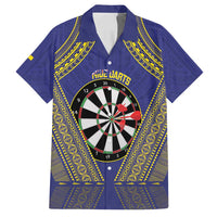 Personalised Niue Darts Family Matching Summer Maxi Dress and Hawaiian Shirt Dart Board Hiapo Pattern LT14 Dad's Shirt - Short Sleeve Blue - Polynesian Pride