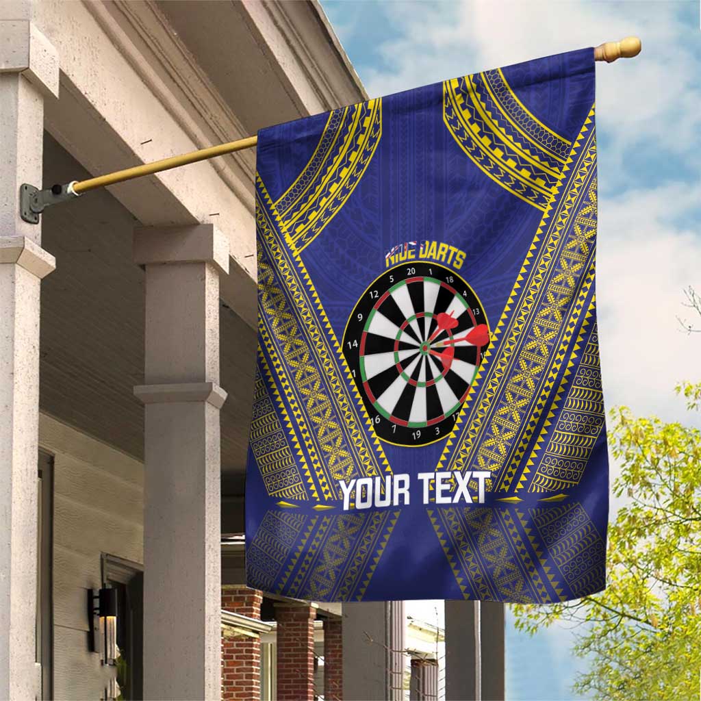 Personalised Niue Darts Garden Flag Dart Board Hiapo Pattern LT14 House Flag Blue - Polynesian Pride