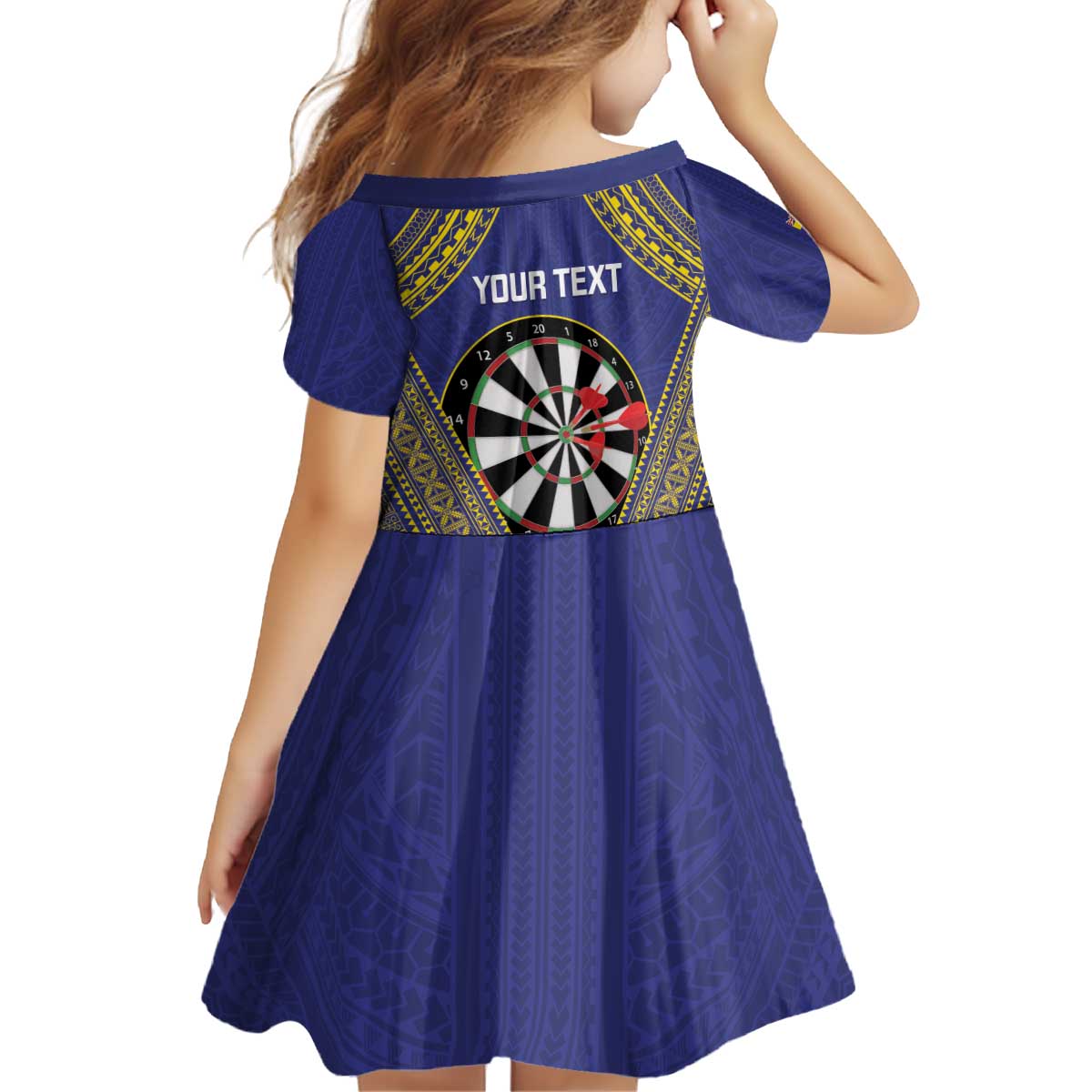 Personalised Niue Darts Kid Short Sleeve Dress Dart Board Hiapo Pattern - Polynesian Pride