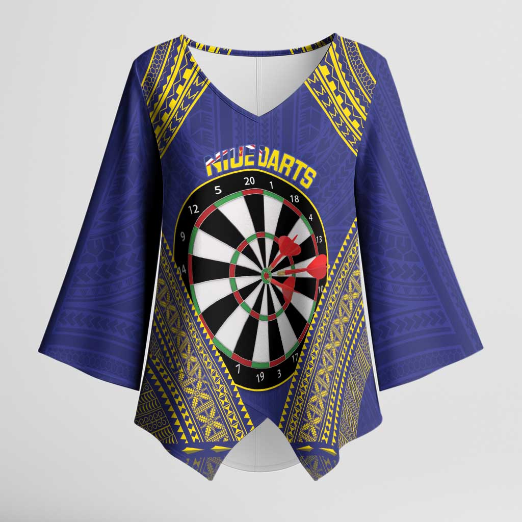 Personalised Niue Darts Kimono Sleeve Blouse Dart Board Hiapo Pattern LT14 Female Blue - Polynesian Pride