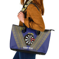 Personalised Niue Darts Leather Tote Bag Dart Board Hiapo Pattern - Polynesian Pride