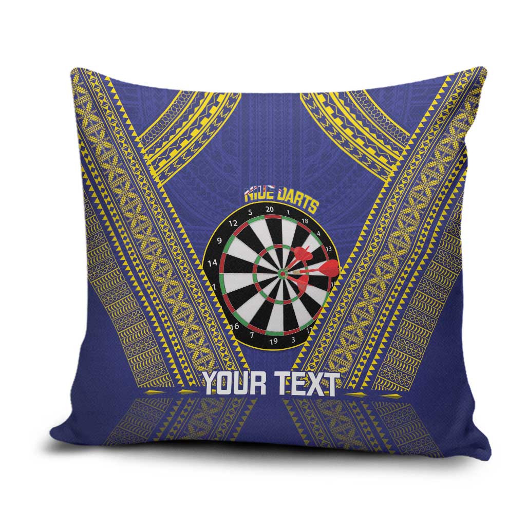 Personalised Niue Darts Pillow Cover Dart Board Hiapo Pattern LT14 Blue - Polynesian Pride