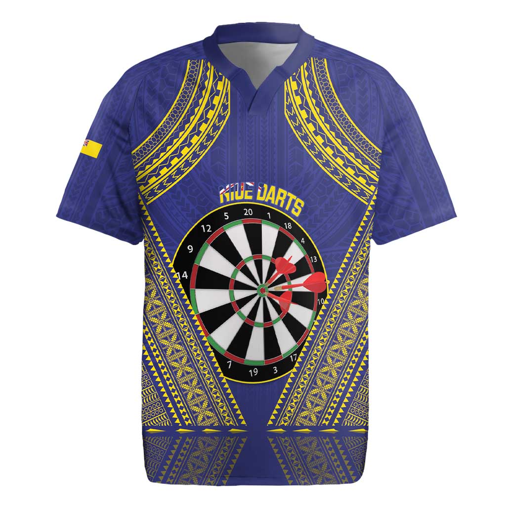 Personalised Niue Darts Rugby Jersey Dart Board Hiapo Pattern LT14 Blue - Polynesian Pride