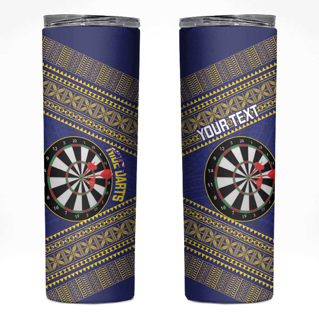 Personalised Niue Darts Skinny Tumbler Dart Board Hiapo Pattern LT14 Blue - Polynesian Pride