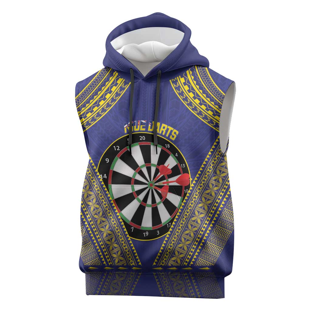 Personalised Niue Darts Sleeveless Hoodie Dart Board Hiapo Pattern LT14 Blue - Polynesian Pride