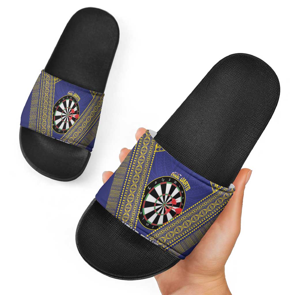 Personalised Niue Darts Slide Sandals Dart Board Hiapo Pattern - Polynesian Pride