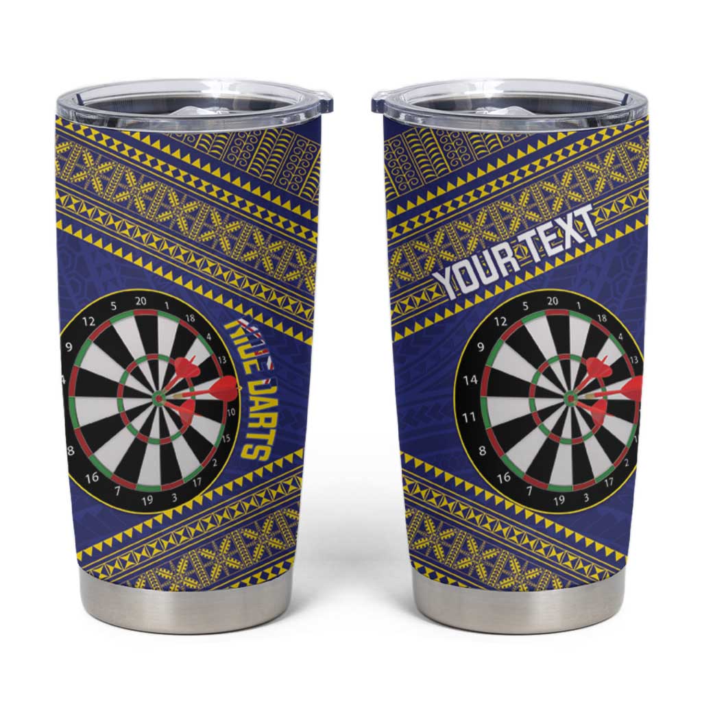 Personalised Niue Darts Tumbler Cup Dart Board Hiapo Pattern LT14 Blue - Polynesian Pride
