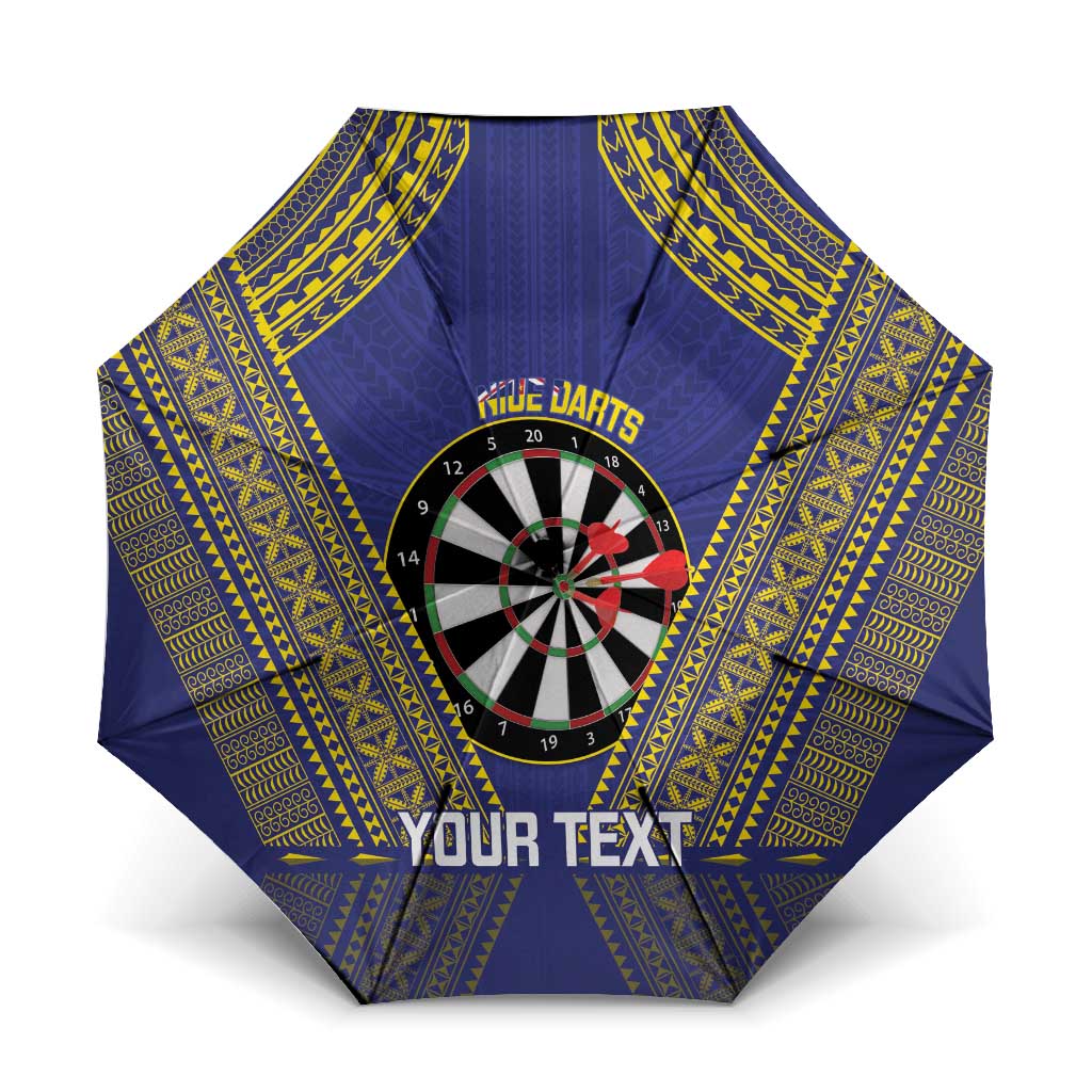 Personalised Niue Darts Umbrella Dart Board Hiapo Pattern LT14 One Size Folded 11.42 inch Opened Diameter 37.4 inch Blue - Polynesian Pride