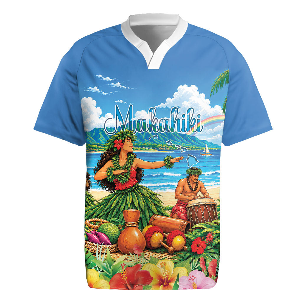 Hawaii Makahiki Rugby Jersey Hawaiian New Year Tropical Vibes LT14 Blue - Polynesian Pride