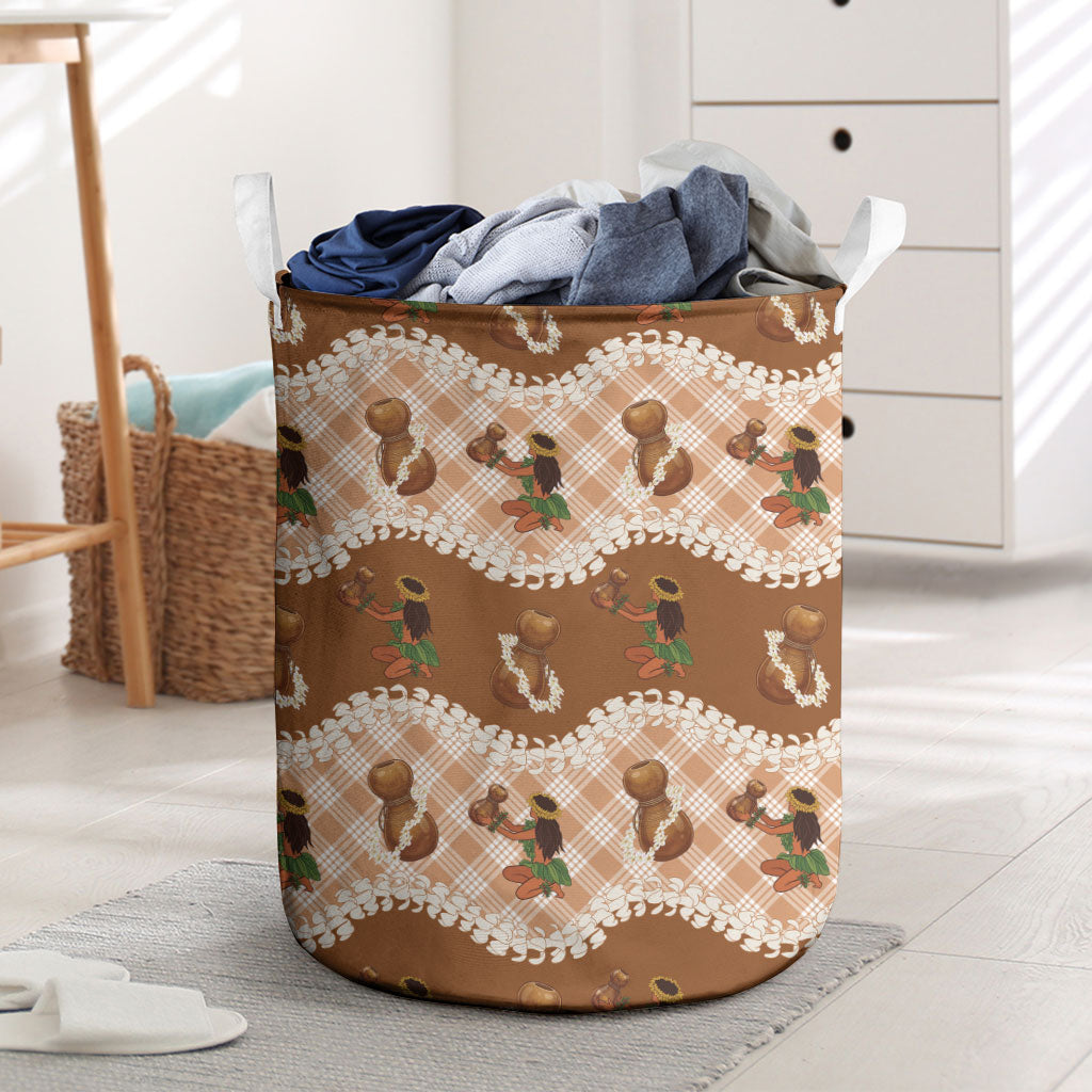 Ipu Heke Hawaii Makahiki Laundry Basket Hawaiian Puakenikeni Lei Hula Girl Palaka Motifs LT14 Brown - Polynesian Pride