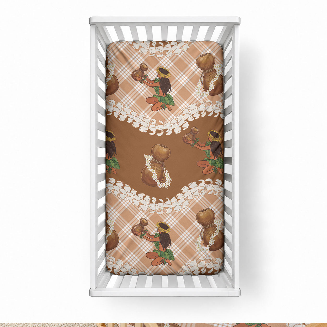Ipu Heke Hawaii Makahiki Baby Bed Cover Hawaiian Puakenikeni Lei Hula Girl Palaka Motifs LT14 28 × 52 in Brown - Polynesian Pride