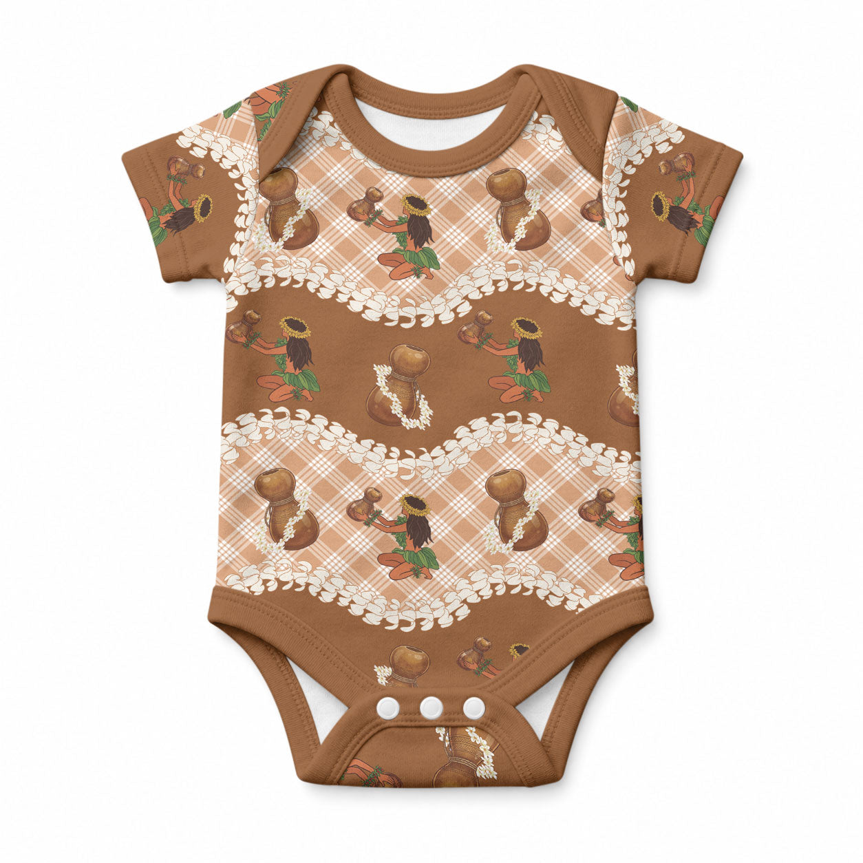 Ipu Heke Hawaii Makahiki Baby Onesie Hawaiian Puakenikeni Lei Hula Girl Palaka Motifs