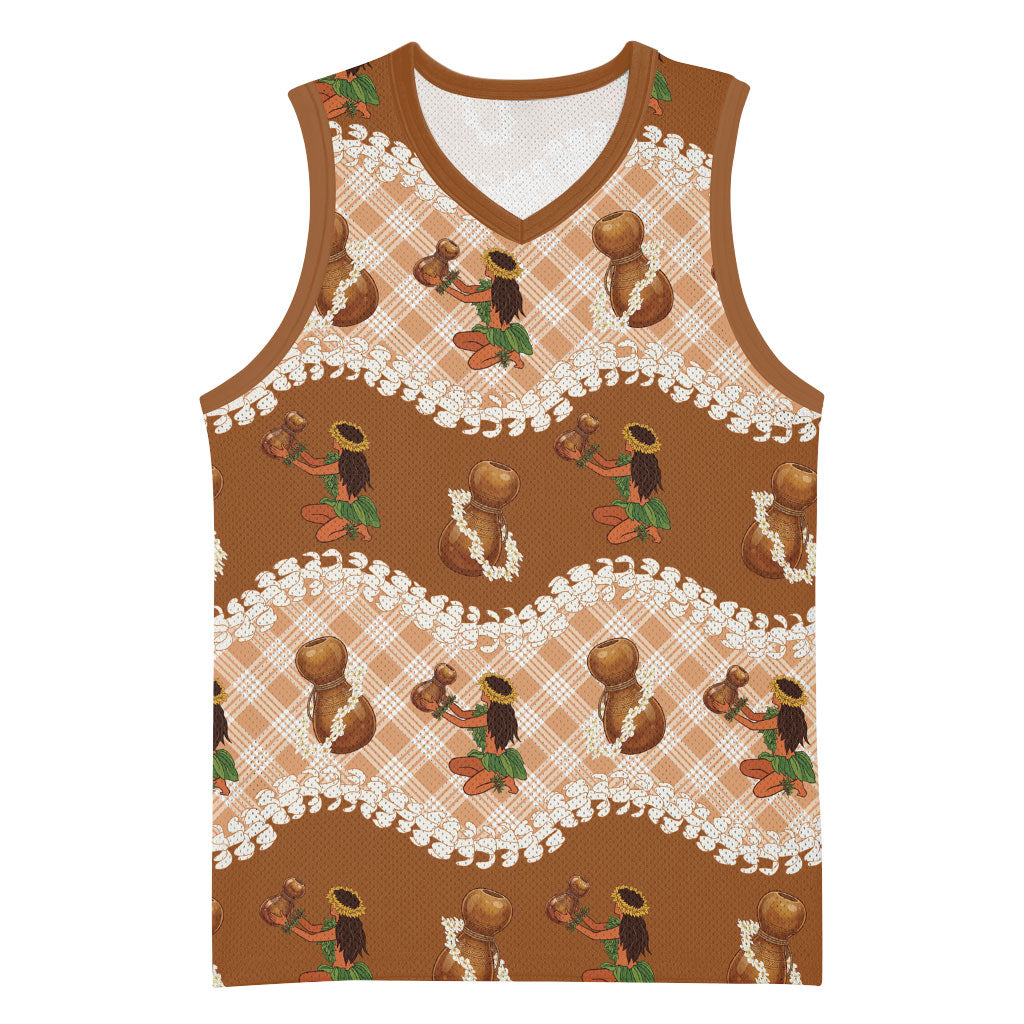 Ipu Heke Hawaii Makahiki Basketball Jersey Hawaiian Puakenikeni Lei Hula Girl Palaka Motifs LT14 Unisex Brown - Polynesian Pride