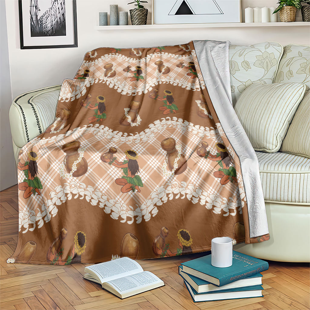 Ipu Heke Hawaii Makahiki Blanket Hawaiian Puakenikeni Lei Hula Girl Palaka Motifs LT14 Brown - Polynesian Pride
