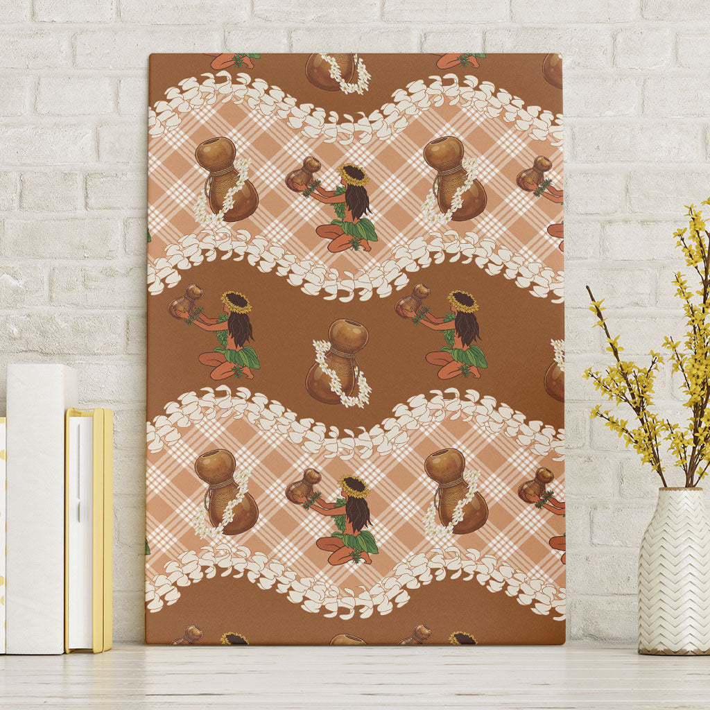 Ipu Heke Hawaii Makahiki Canvas Wall Art Hawaiian Puakenikeni Lei Hula Girl Palaka Motifs LT14 Without Frame Brown - Polynesian Pride