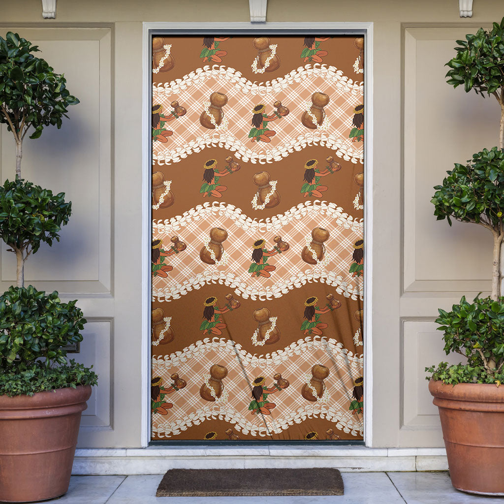 Ipu Heke Hawaii Makahiki Door Cover Hawaiian Puakenikeni Lei Hula Girl Palaka Motifs LT14 Brown - Polynesian Pride