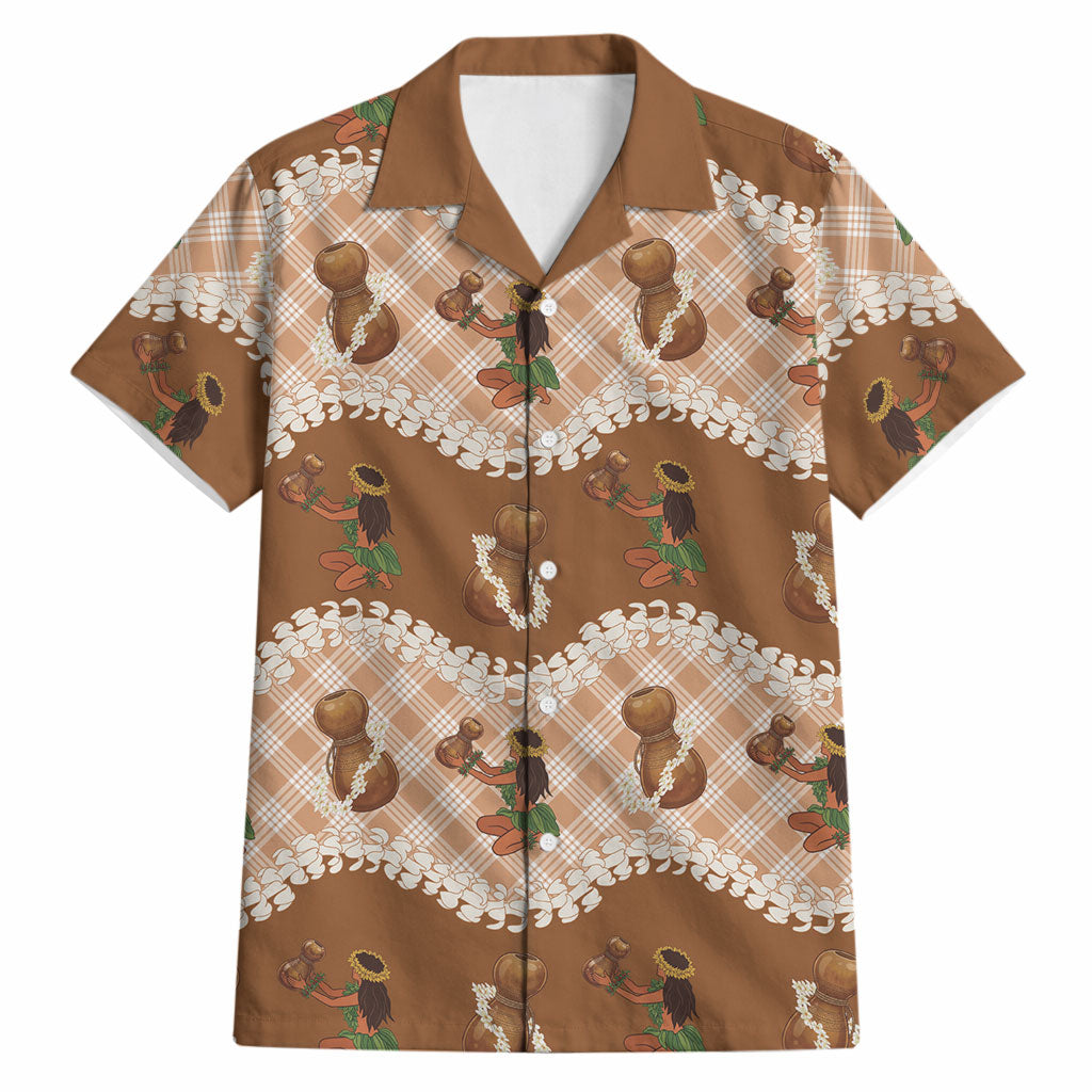 Ipu Heke Hawaii Makahiki Hawaiian Shirt Hawaiian Puakenikeni Lei Hula Girl Palaka Motifs LT14 Brown - Polynesian Pride