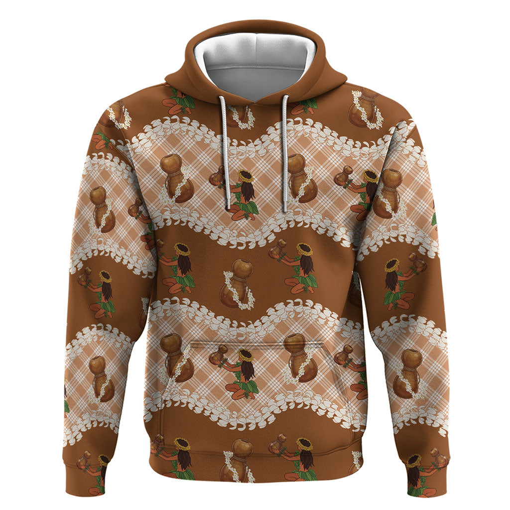 Ipu Heke Hawaii Makahiki Hoodie Hawaiian Puakenikeni Lei Hula Girl Palaka Motifs LT14 Pullover Hoodie Brown - Polynesian Pride