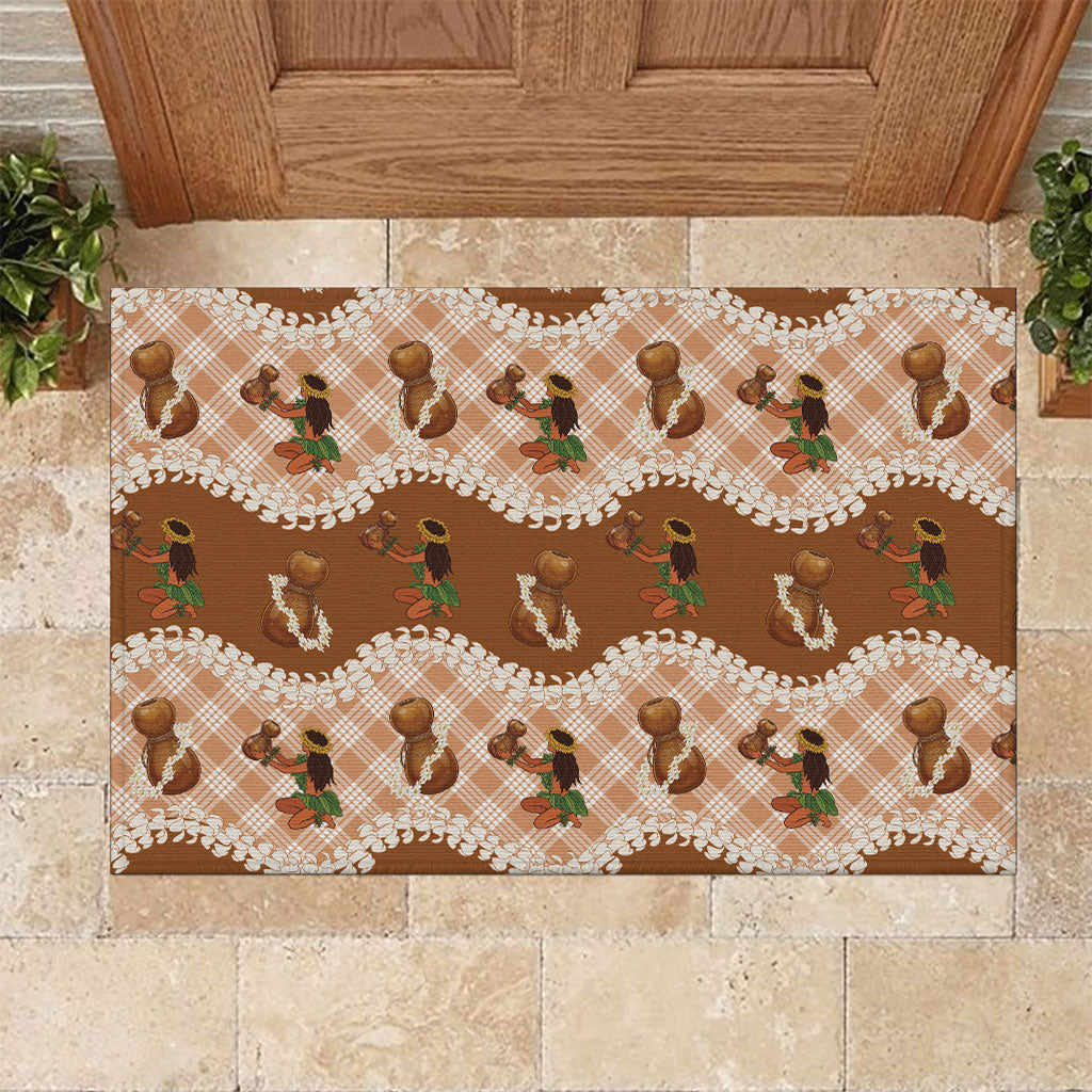 Ipu Heke Hawaii Makahiki Rubber Doormat Hawaiian Puakenikeni Lei Hula Girl Palaka Motifs LT14 Brown - Polynesian Pride