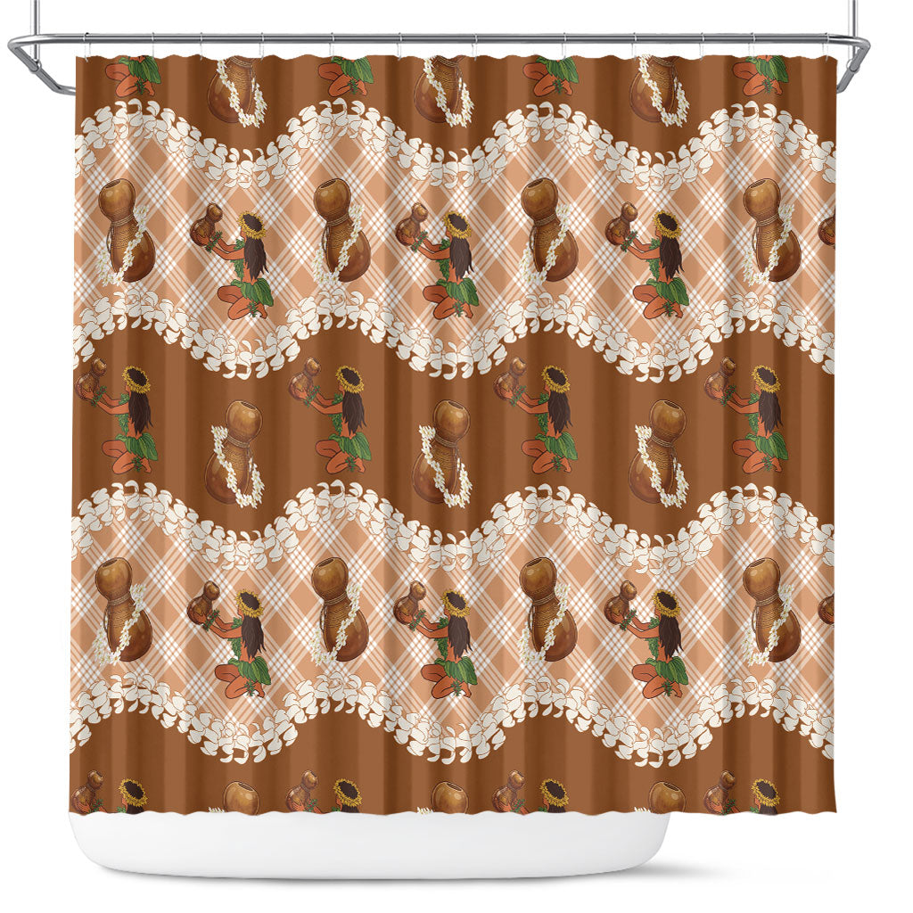 Ipu Heke Hawaii Makahiki Shower Curtain Hawaiian Puakenikeni Lei Hula Girl Palaka Motifs LT14 Brown - Polynesian Pride