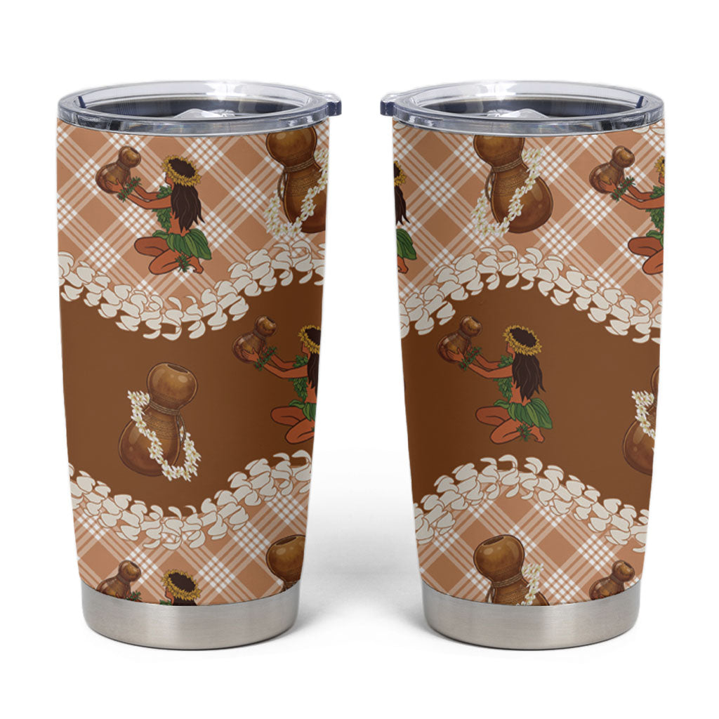 Ipu Heke Hawaii Makahiki Tumbler Cup Hawaiian Puakenikeni Lei Hula Girl Palaka Motifs LT14 Brown - Polynesian Pride