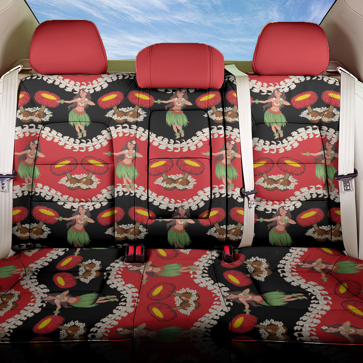 Uliuli Hawaii Makahiki Back Car Seat Cover Hawaiian Puakenikeni Lei Hula Girl Red Version LT14 One Size Red - Polynesian Pride